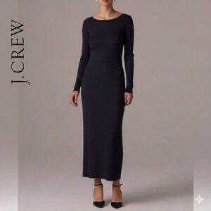 Sz 00 J.Crew 100% Cotton Long Sleeve Midi Dress - Navy Blue